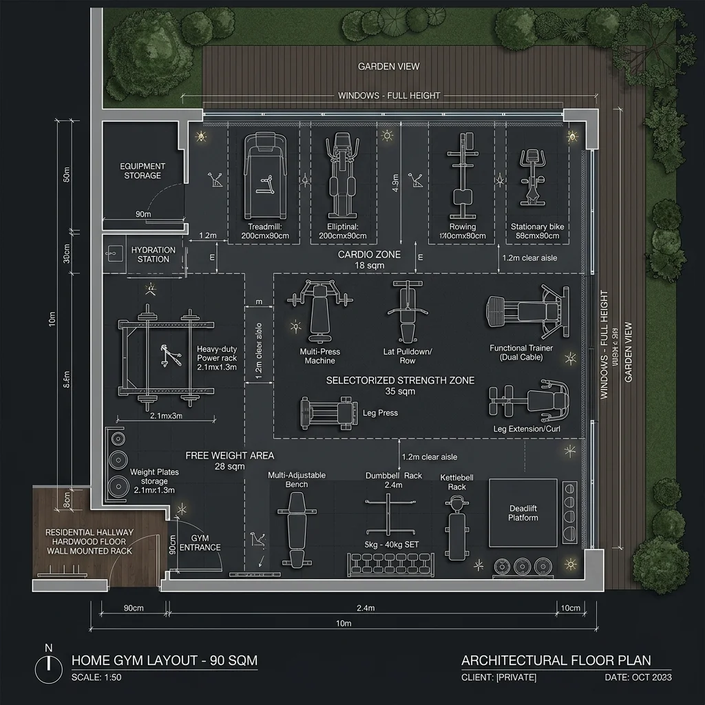 Bản vẽ layout 2D bố trí máy tập phòng gym